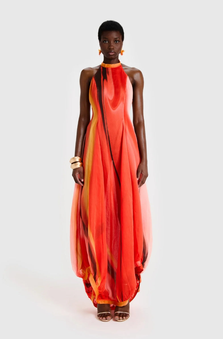 Chiffon Balloon Maxi Dress - Reef Print