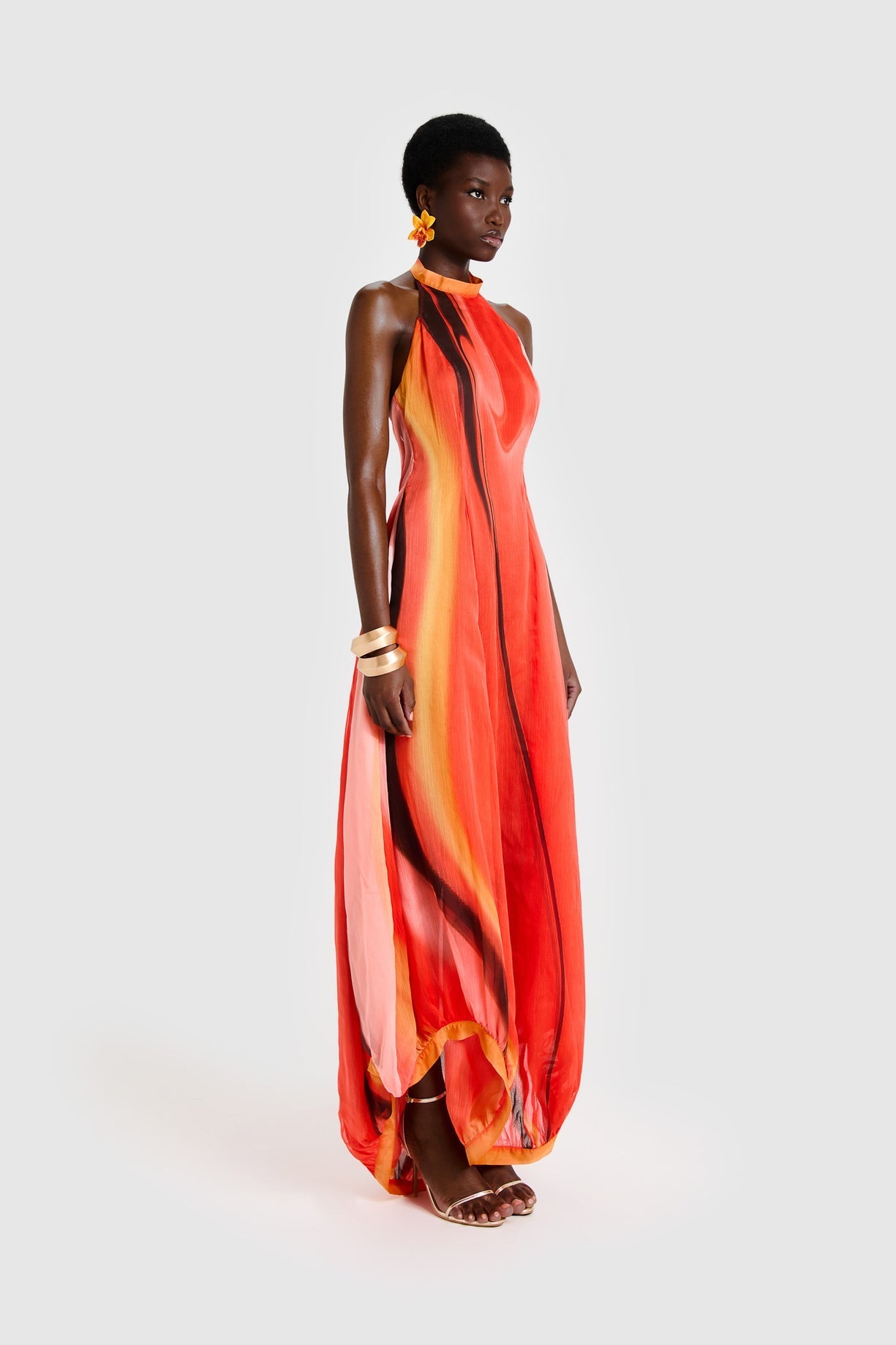 Chiffon Balloon Maxi Dress - Reef Print