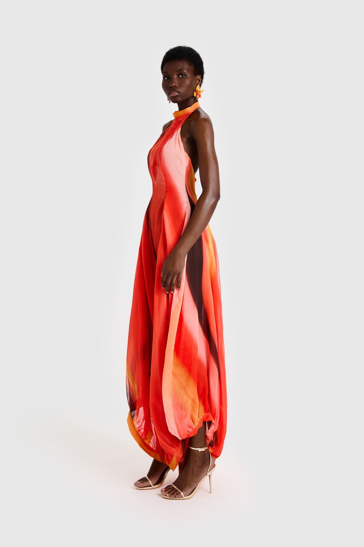 Chiffon Balloon Maxi Dress - Reef Print