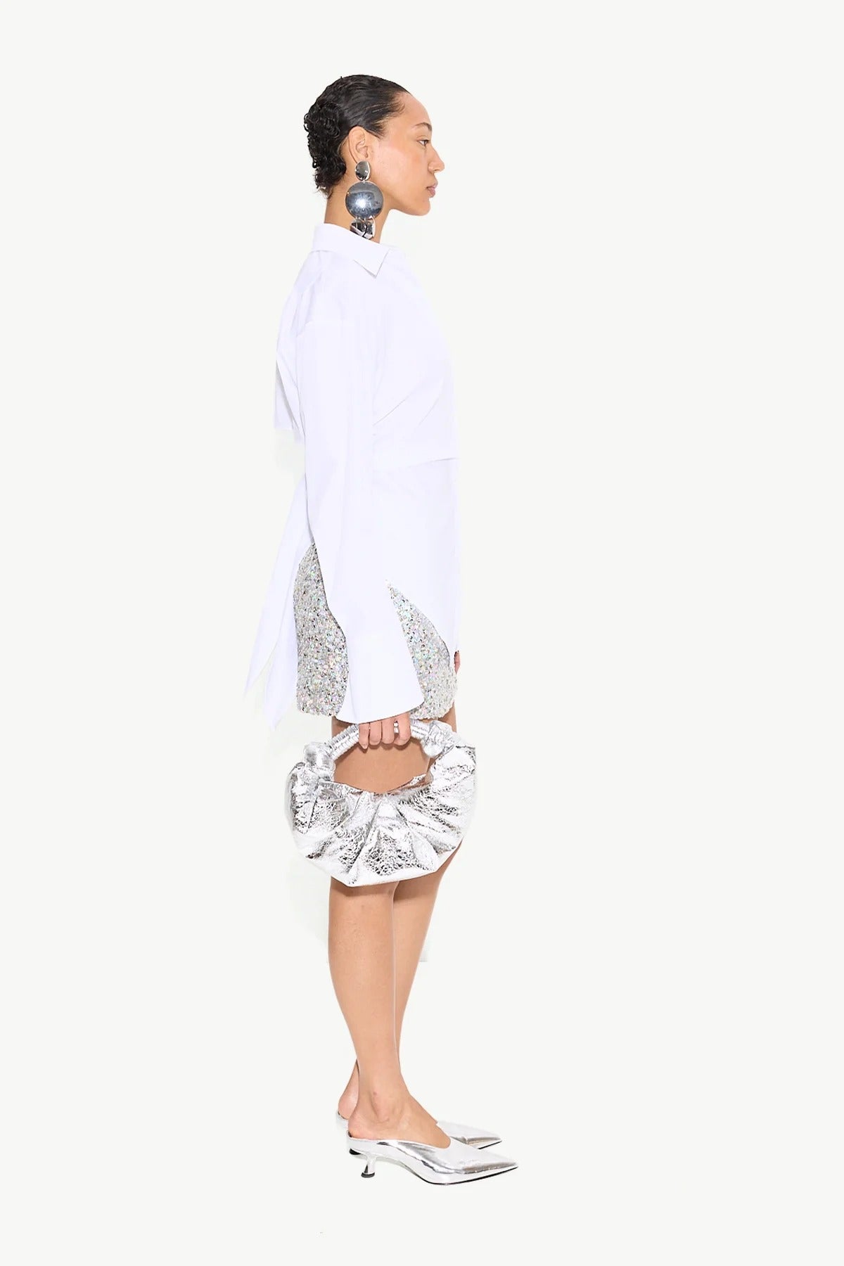 White Open-Back Shirt with Tie