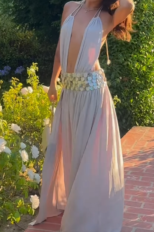 Shining Sexy Halter Neck Hollow Sequins Maxi Dress