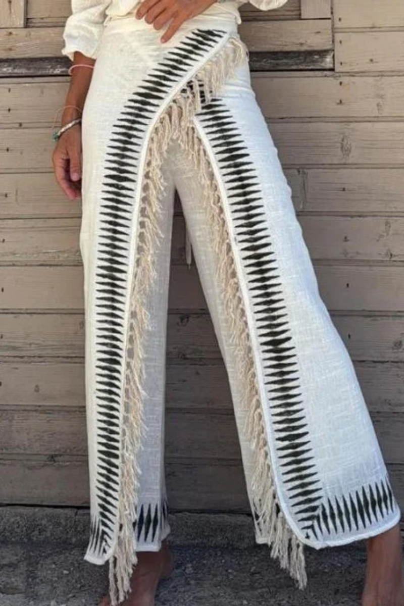 Elar Contrast Black Fringe Pants Set