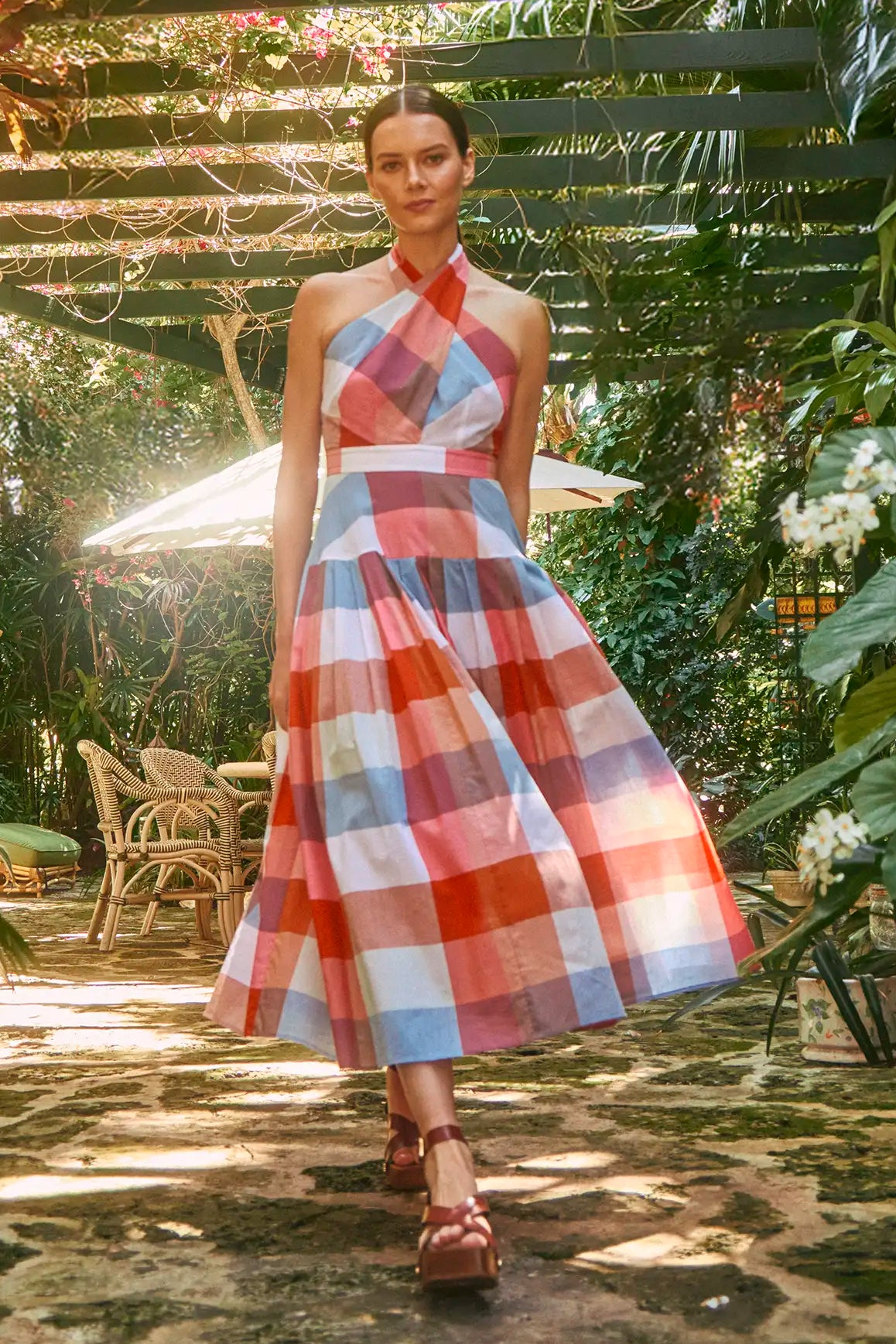Plaid Halter Midi Dress