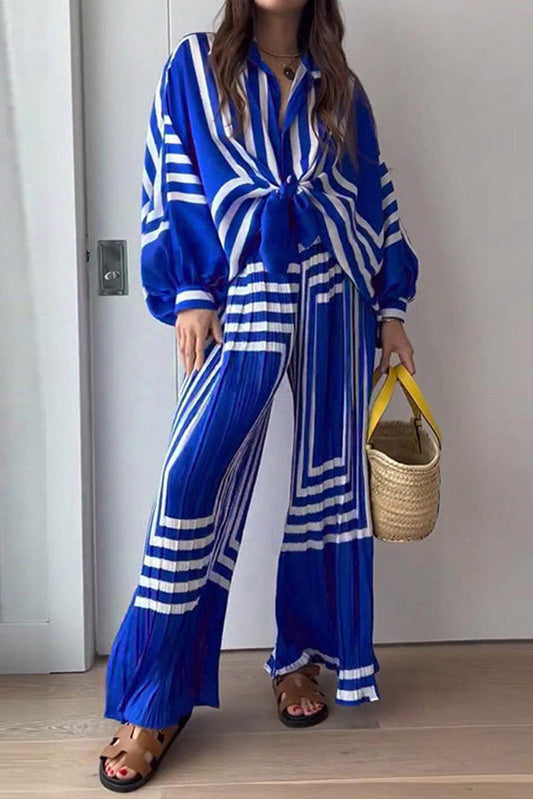 Printed Striped Pleated Suit