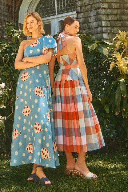 Plaid Halter Midi Dress