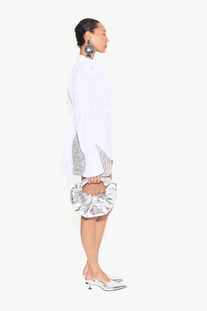 White Open-Back Shirt with Tie
