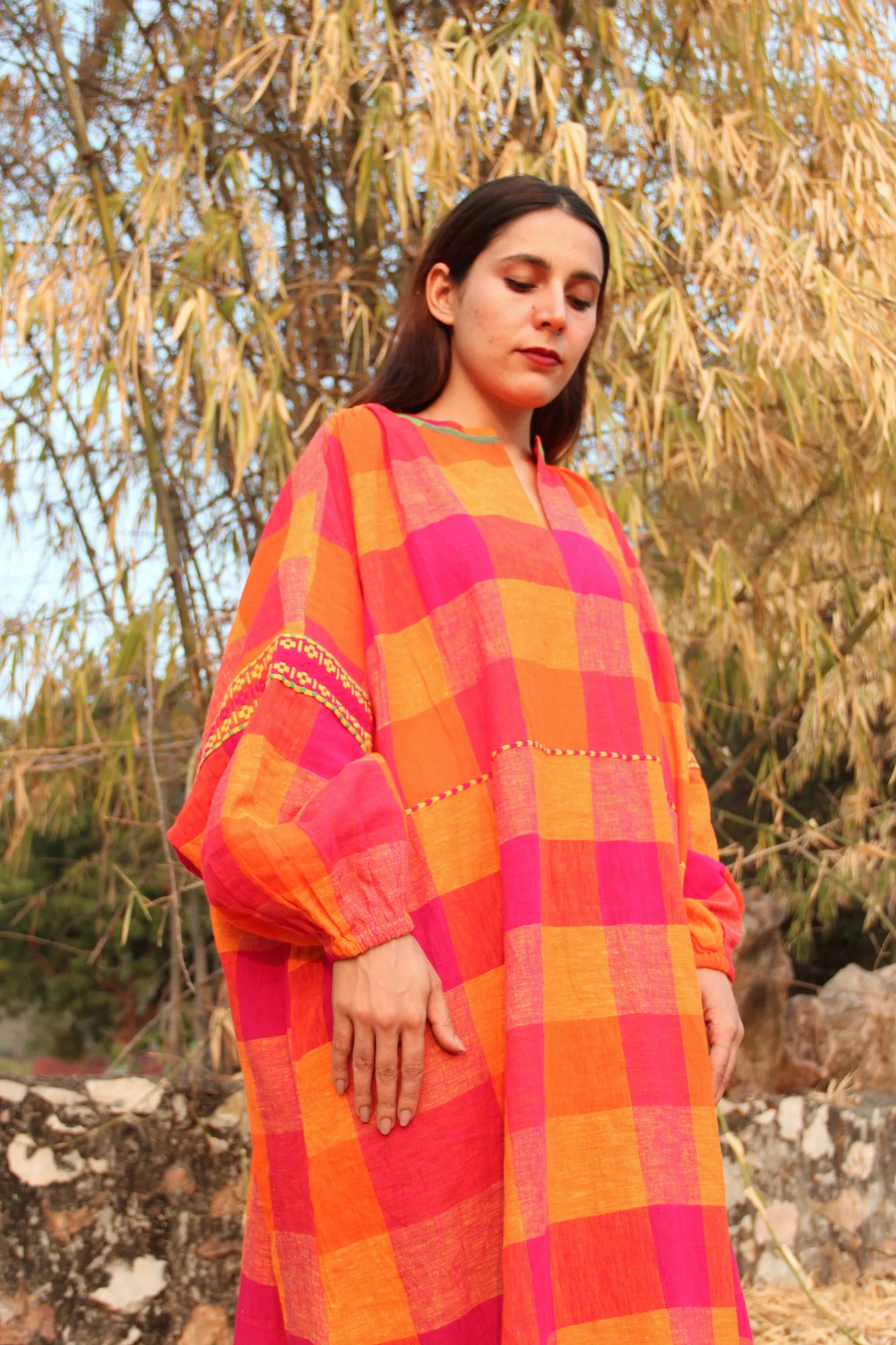 Autumn Loose Plaid Puff Sleeve Dress