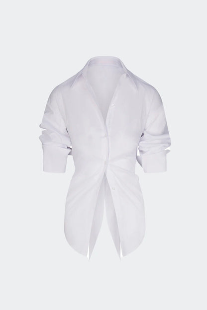 White Open-Back Shirt with Tie