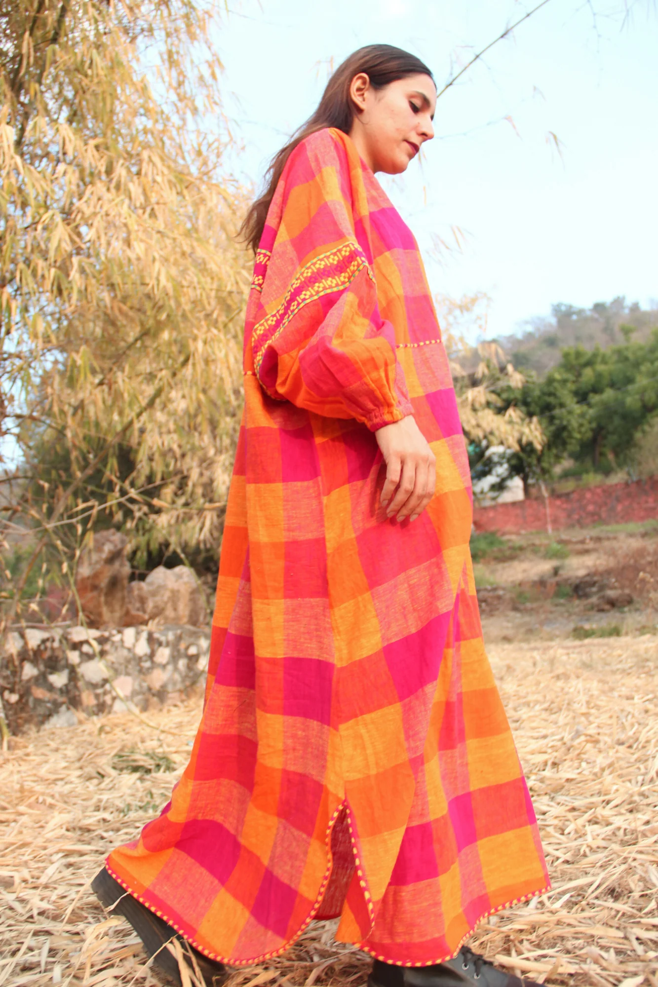 Autumn Loose Plaid Puff Sleeve Dress