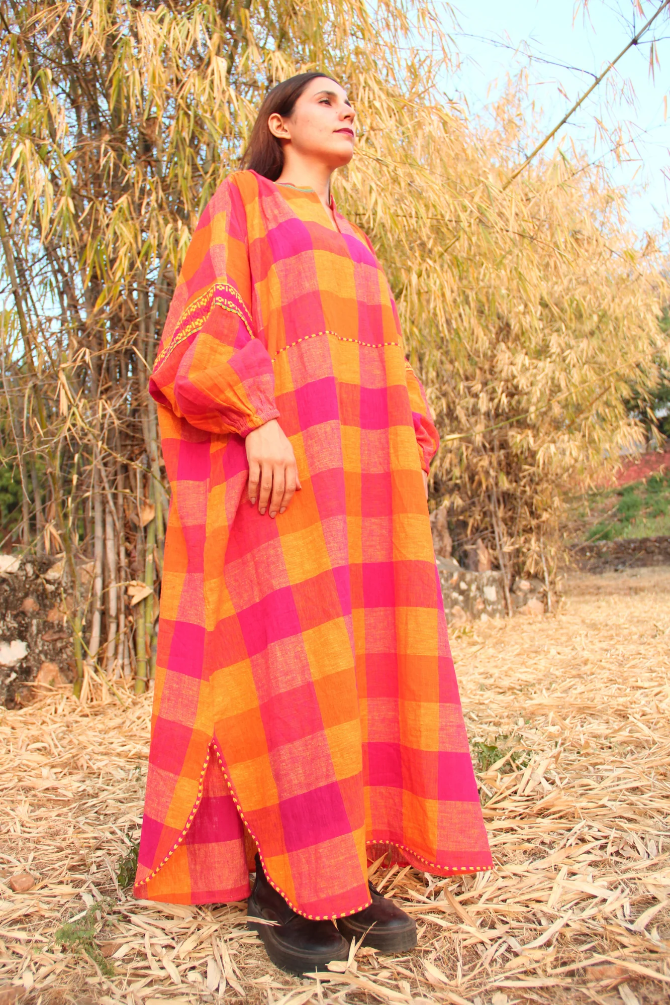 Autumn Loose Plaid Puff Sleeve Dress