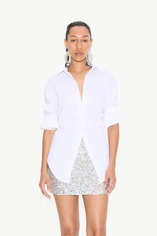 White Open-Back Shirt with Tie
